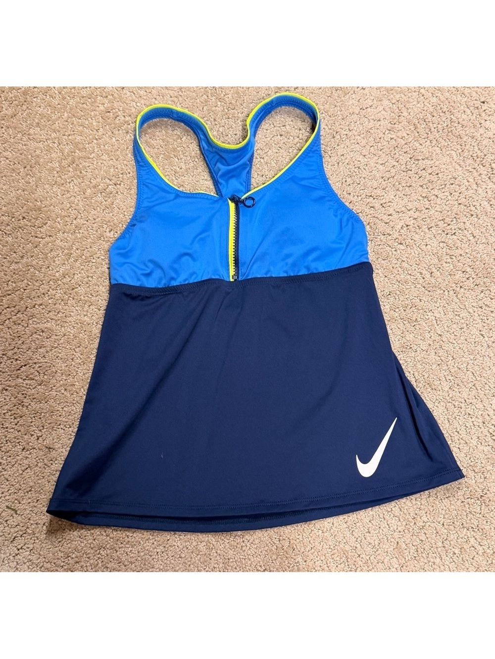 Nike Women’s Blue Colorblock Zip Front Racerback Tankini Top Small